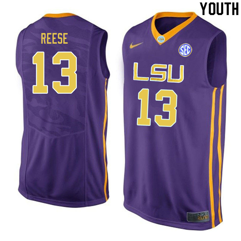 Youth #13 Will Reese LSU Tigers College Basketball Jerseys Sale-Purple - Click Image to Close